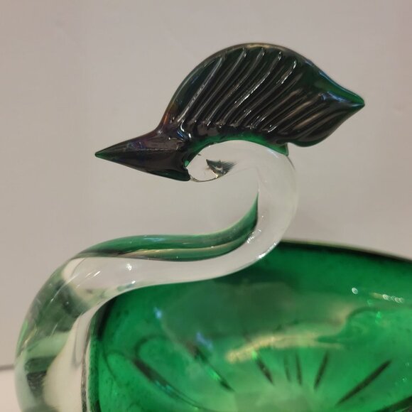 Murano Style Green & Clear Glass Swan Decorative Bowl - Picture 3 of 6
